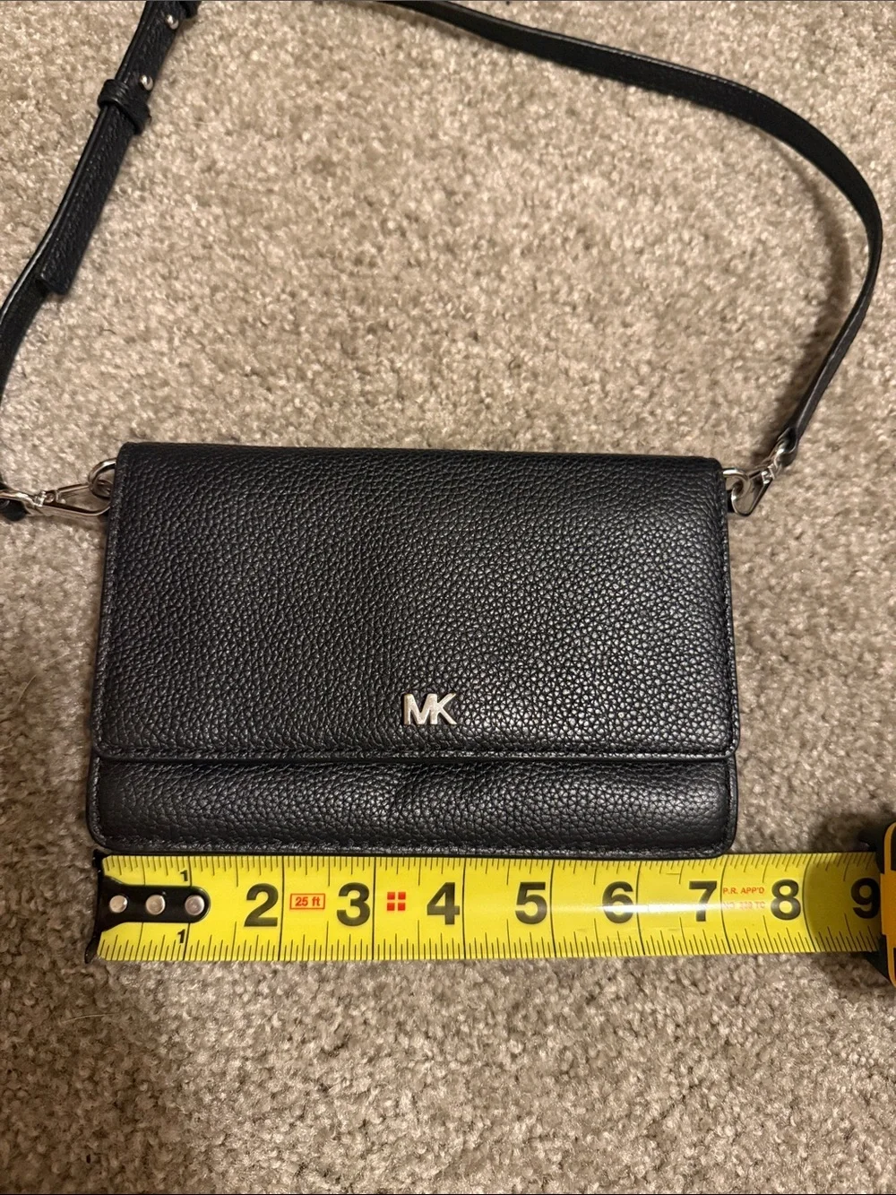 Michael Kors Black Pebbled Leather Flap Crossbody with Gold MK